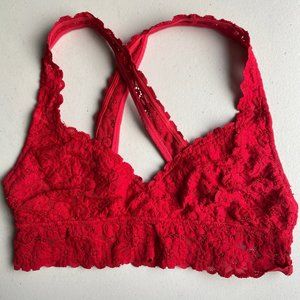 red floral lace aerie bralette with crossed straps